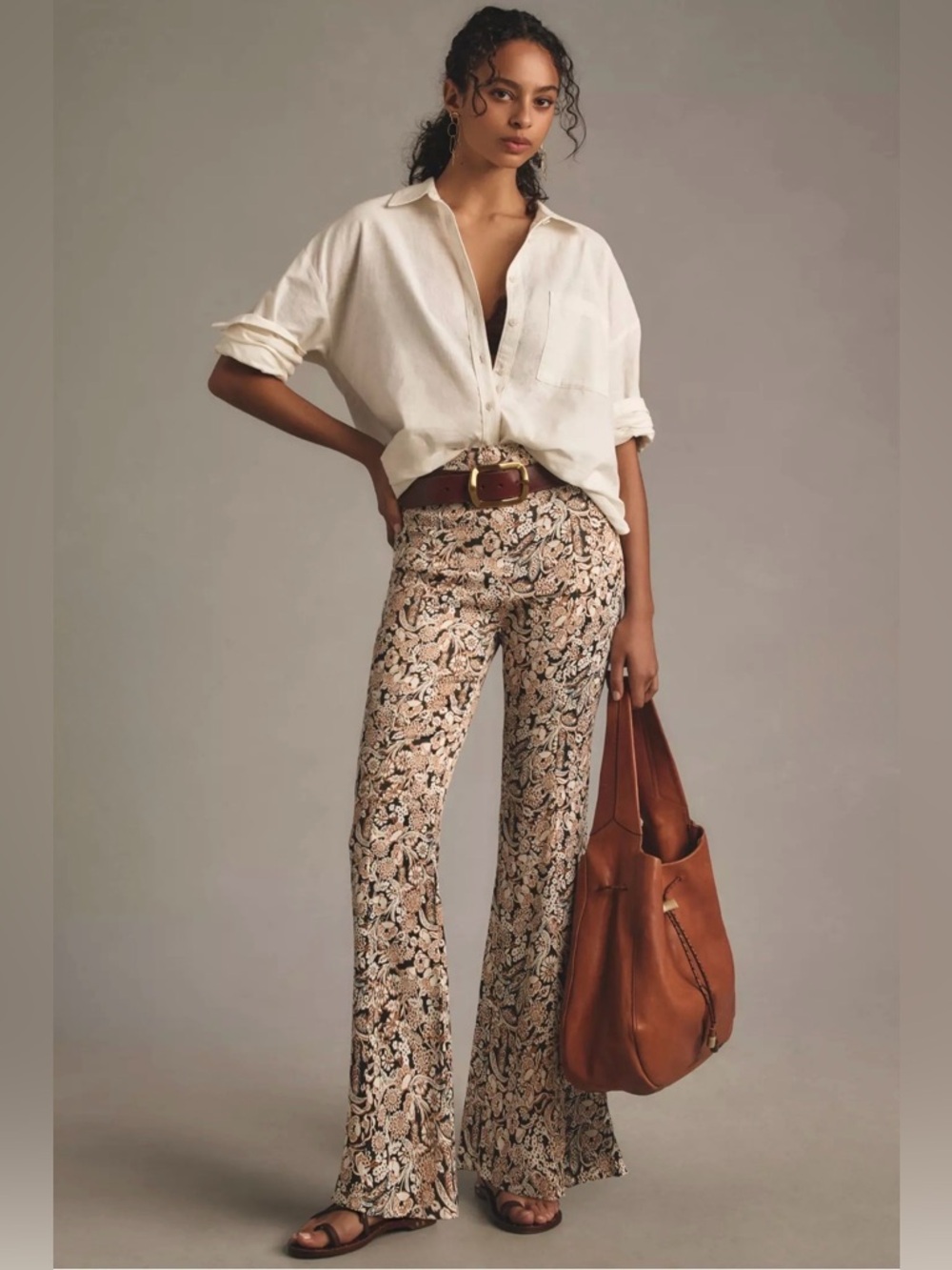 Anthropologie Floral Paisley Satin Flare Pant